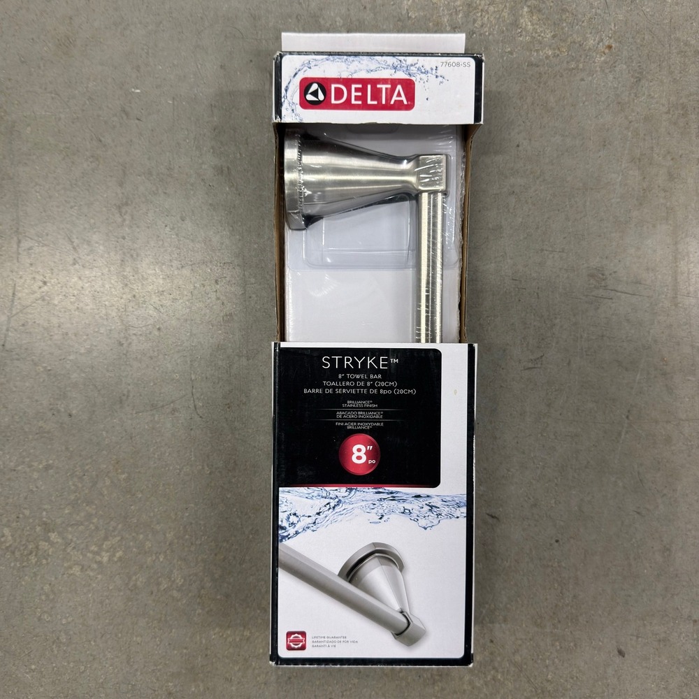 Delta Stryke 8 Inch Towel Bar Brilliance Stainless Finish 77608-SS Bathroom New - Picture 2 of 6